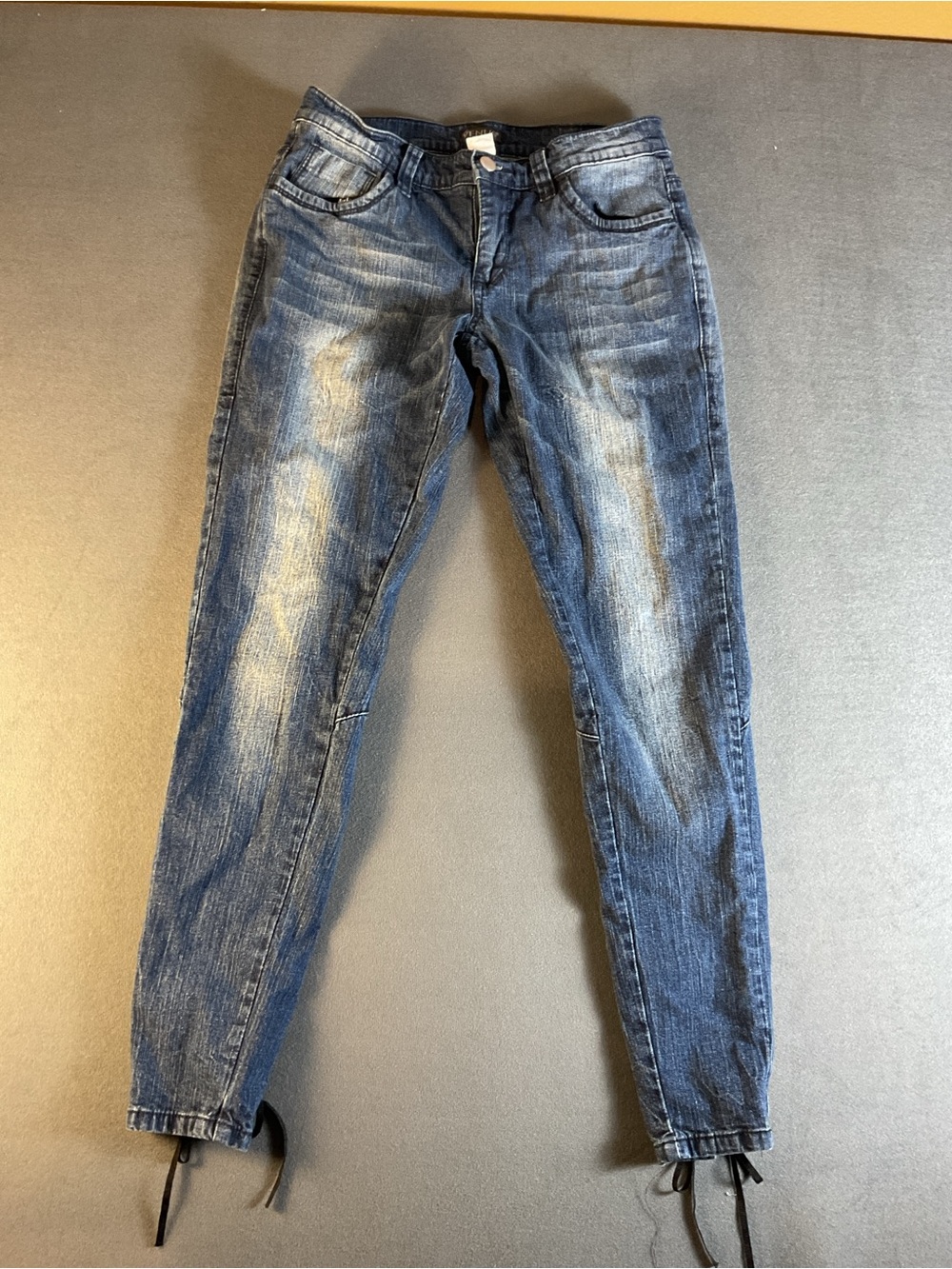 VENUS Distressed Dark Blue Skinny Jeans with Ankle Ties